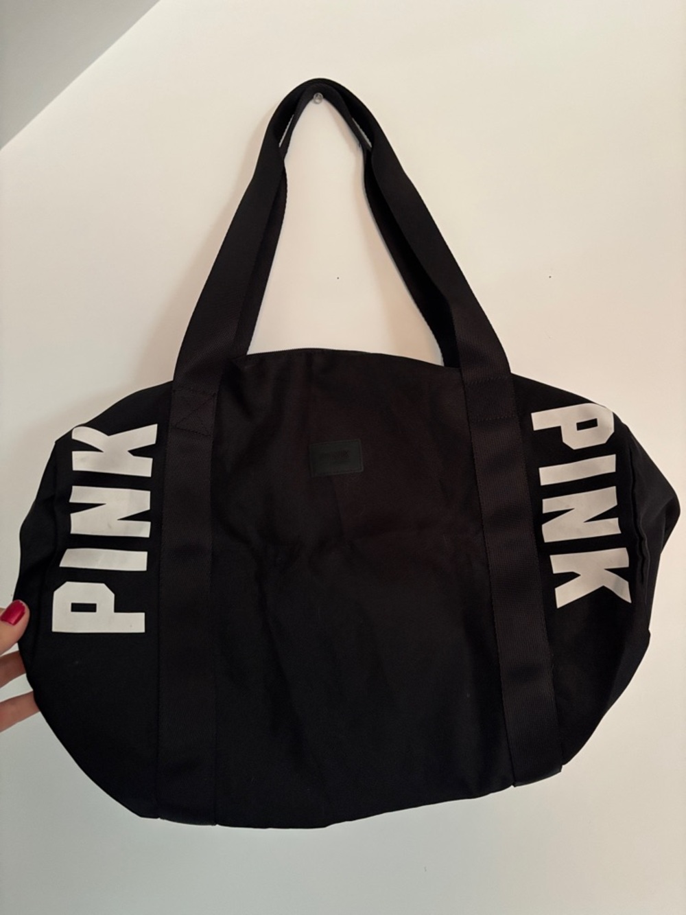 PINK Victoria's Secret Black Canvas Weekend Tote with White Logo
